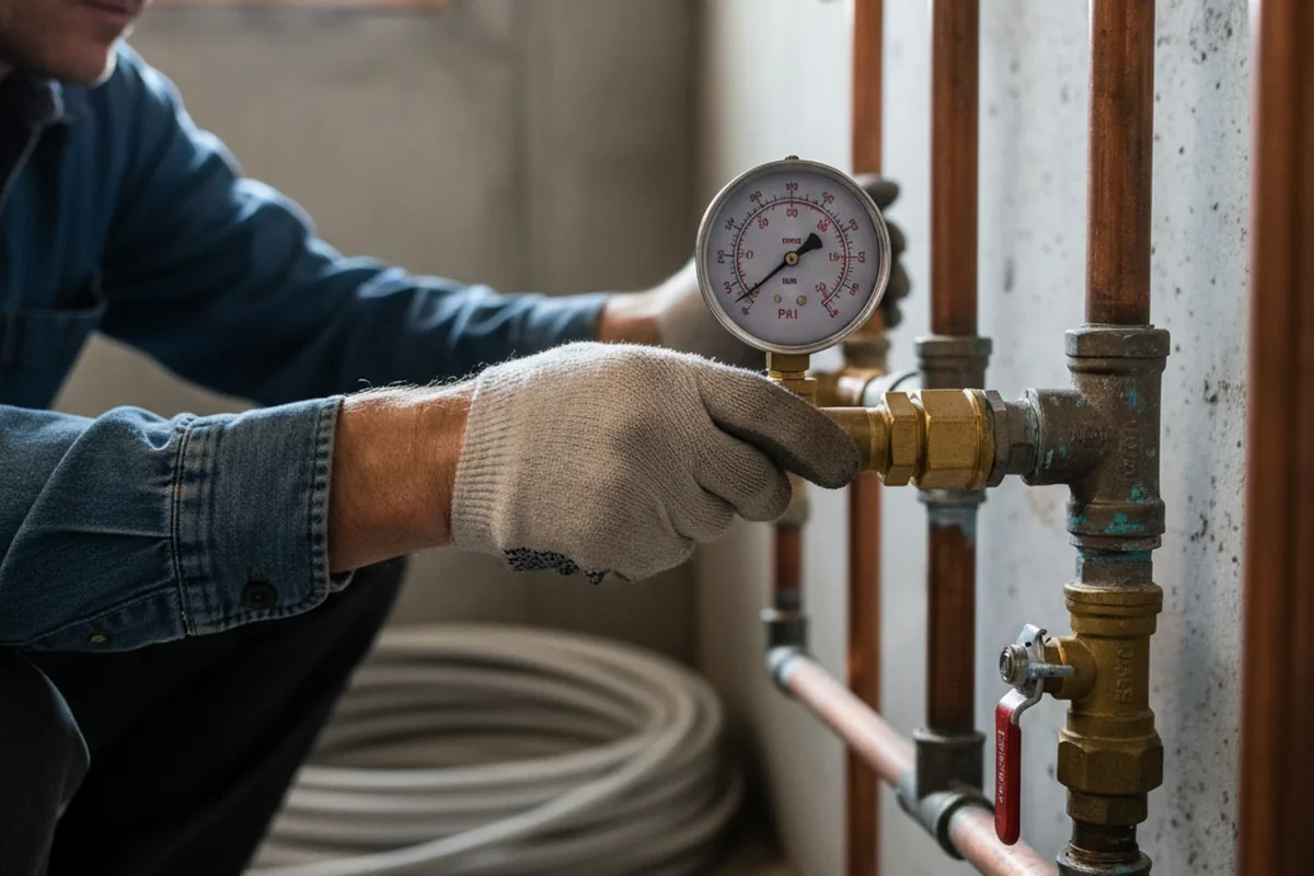 Pressure testing a repaired line during Water Line Repair in Mar Lin